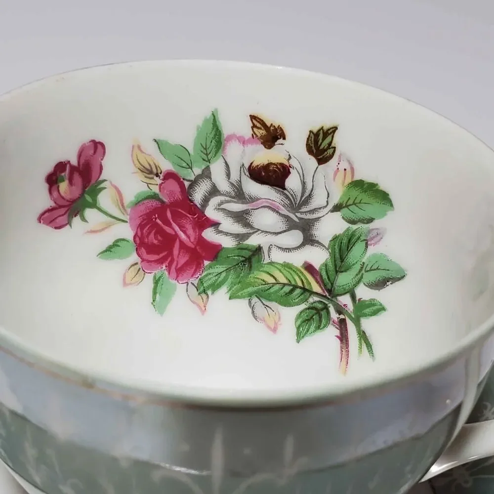 Fleur De Lis Teacup and Saucer Floral Vintage